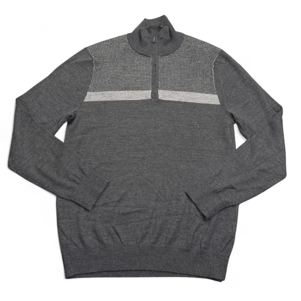 Banana Republic Merino Wool Sweater‎ Mens Size Medium Dark Gray 1/4 Zip Knit